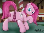  2015 animal_genitalia balls blue_eyes butt cutie_mark dock earth_pony equine equine_pussy female feral friendship_is_magic hair holliday_(artist) hooves horse horsecock inside long_hair looking_at_viewer mammal my_little_pony penis pink_hair pinkamena_(mlp) pinkie_pie_(mlp) pony pussy raised_leg solo teats underhoof 