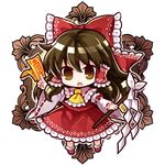  ascot bow brown_eyes brown_hair chibi detached_sleeves full_body gohei hair_bow hair_tubes hakurei_reimu haraegushi japanese_clothes miko ofuda oonusa open_mouth socha solo touhou transparent_background 