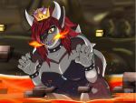  bowser bowsette_meme breasts cleavage clothed clothing fire grinn3r horn koopa lava_world macro mario_bros mixi_elkhound nintendo princess_peach safe scalie super_crown video_games 