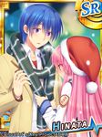  1girl angel_beats! blue_hair couple fuyuichi hat hetero hinata_(angel_beats!) long_hair pink_hair purple_eyes red_eyes santa_hat scarf school_uniform serafuku shinda_sekai_sensen_uniform short_hair yui_(angel_beats!) 