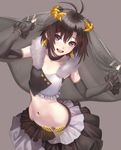  antenna_hair black_hair detached_sleeves idolmaster idolmaster_(classic) kikuchi_makoto midriff navel nekopuchi open_mouth short_hair smile solo veil 