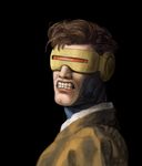  brown_hair cyclops_(x-men) grin highres male_focus marvel mask sakkan smile solo teeth visor x-men 