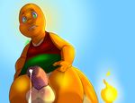  anthro backlit balls blush bottomless charmander clothed clothing dripping erection hadou half-dressed humanoid_penis looking_down male nintendo penis pok&eacute;mon precum satsui-n0-had0u scalie shirt signature slightly_chubby solo tank_top video_games 