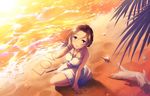  arm_support artist_request beach blush bracelet brown_eyes brown_hair idolmaster idolmaster_cinderella_girls idolmaster_cinderella_girls_starlight_stage jewelry kawashima_mizuki long_hair necklace official_art outdoors sand solo stick water 
