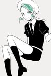  1other cosplay gem_uniform_(houseki_no_kuni) green_eyes green_hair houseki_no_kuni limited_palette male_focus mikuri_(pokemon) necktie phosphophyllite phosphophyllite_(cosplay) pokemon saku_anna simple_background solo 