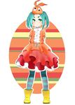  absurdres alternate_legwear aqua_hair eyebrows green_eyes highres monogatari_(series) nisemonogatari ononoki_yotsugi short_hair solo standing striped striped_legwear thighhighs twintails yuako 