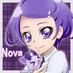  &gt;_&lt; bad_id bad_pixiv_id cat closed_eyes davi_(dokidoki!_precure) dokidoki!_precure kenzaki_makoto looking_at_viewer lowres mizuha_(mzhzn) plaid plaid_background precure purple purple_background purple_eyes purple_hair short_hair smile 