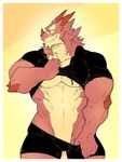  biceps dragon invalid_color kokuhane looking_at_viewer male_focus muscular razul scalie smile solo strong 