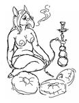  &quot;psychedelia&quot; breasts cushion eyewear glasses hookah kneeling lowlysquid mammal monochrome nipples nude smoke smoking tapir trunk 