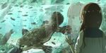  against_glass animal aquarium bad_id bad_pixiv_id blue_eyes brown_hair bubble fish lens_flare long_hair original platypus reflection sakeharasu scenery solo watch water wristwatch 
