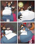  &lt;3 :o belly big_breasts black_fur black_hair black_nose blue_eyes breasts canine clothed clothing dessert digital_media_(artwork) eating female food fox fur growing growth hair hi_res ice_cream inflation mammal multicolored_fur obese orange_fur overweight riddleaellinea solo white_fur 
