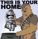  2015 armor brown_fur captain_phasma chewbacca digital_media_(artwork) duo english_text fur meme parody star_wars stormtrooper text trash_can unknown_artist 