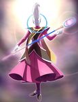  blue_skin dragon_ball dragon_ball_z full_body fuoore_(fore0042) glowing highres light long_hair male_focus purple_eyes robe solo staff whis white_hair 