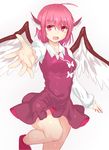  animal_ears bird_wings dress juliet_sleeves long_sleeves mystia_lorelei no_hat no_headwear open_mouth outstretched_hand pink_dress pink_eyes pink_hair puffy_sleeves shirt smile solo standing standing_on_one_leg touhou wings yonaga_(masa07240) 