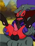  anal anus balls big_dom_small_sub big_penis blue_eyes canine claws forced fox fur grey_fur hair johnithanial knot lucario male male/male mammal muscular nintendo pecs penetration penis pok&eacute;mon rape red_fur scar sex size_difference tongue video_games wolf zoroark 