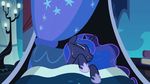  2015 animated bed blue_eyes blue_fur blue_hair book equine female feral friendship_is_magic fur hair happy horn klystron2010 lamp looking_at_viewer mammal my_little_pony princess_luna_(mlp) star sweat winged_unicorn wings 
