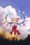  bad_id bad_pixiv_id blonde_hair blue_sky blush cloud cloudy_sky day evening flandre_scarlet grass hat looking_at_viewer mewkoala mob_cap outdoors plant puffy_short_sleeves puffy_sleeves red_eyes shoes short_hair short_sleeves side_ponytail sky socks solo touhou walking wings 