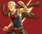  fighting_stance glasses grey_hair male_focus persona persona_4 scar school_uniform simple_background solo task_owner tatsumi_kanji 