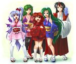  :d arms_behind_back black_hair black_legwear blue_hair breasts clog_sandals crossed_arms expressionless green_eyes green_hair hair_bobbles hair_ornament hakama horn index_finger_raised japanese_clothes kataginu kazami_yuuka kazami_yuuka_(pc-98) kimono kneehighs konngara koto_tsubane large_breasts mima minigirl multiple_girls obi okazaki_yumemi one_eye_closed open_mouth pantyhose plaid ponytail purple_eyes red_eyes red_hair red_hakama sariel sash shinki short_kimono smile stage_connection tabi touhou touhou_(pc-98) wings 