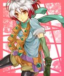 blue_shirt janis_(hainegom) multicolored_hair orange_eyes pascal pink_background red_hair scarf shirt staff tales_of_(series) tales_of_graces two-tone_hair white_hair 