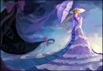  blonde_hair bow dress eyes gap hair_bow hat long_dress long_hair solo touhou umbrella yakumo_yukari yu_li 