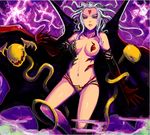  1girl breasts cape cloud_of_darkness color_(artist) elbow_gloves female final_fantasy final_fantasy_iii gloves grey_hair kara_(color) long_hair midriff navel pasties red_eyes solo 