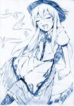 blue hat hinanawi_tenshi long_hair monochrome music musical_note singing solo touhou traditional_media vent_arbre 