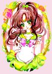  bad_id bad_pixiv_id bishoujo_senshi_sailor_moon brown_hair choker earrings green_eyes hair_bobbles hair_ornament jewelry kino_makoto long_hair magical_girl ponytail sailor_jupiter sailor_senshi_uniform smile solo youmuko 