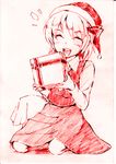  gift hat holding holding_gift monochrome pink_background red rumia santa_hat smile solo touhou traditional_media vent_arbre 