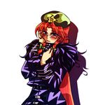  blush braid coat cosplay hat hong_meiling krizalid krizalid_(cosplay) long_hair m.u.g.e.n red_hair ribbon shadow smile solo the_king_of_fighters tobi_(discharge_cycle) touhou twin_braids 