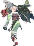  2016 ahoge aircraft airplane akitsushima_(kantai_collection) alternate_costume anchor anchor_symbol bell blush dragon fang flying_boat full_body fur_collar japanese_clothes jingle_bell kantai_collection kimono long_hair long_sleeves looking_at_viewer looking_back new_year nishikitaitei-chan obi official_art one_eye_closed open_mouth purple_hair sandals sash shishimai shizuma_yoshinori side_ponytail socks tassel teeth transparent_background white_legwear wide_sleeves 