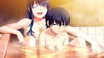  1girl :d black_hair blue_hair breasts closed_eyes game_cg grisaia_(series) grisaia_no_kajitsu grisaia_no_meikyuu kazami_yuuji kusakabe_asako large_breasts long_hair mixed_bathing nipples nude open_mouth smile watanabe_akio 