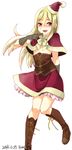  afuro_terumi blonde_hair blush boots capelet corset crossdressing full_body gloves hat inazuma_eleven inazuma_eleven_(series) kona_(silent913) long_hair male_focus otoko_no_ko red_eyes santa_hat skirt smile solo very_long_hair 