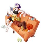  5_toes alternate_universe applejack_(mlp) book clothing duo earth_pony equine female food friendship_is_magic horn horse ivory magazine mammal my_little_pony pillow pony rarity_(mlp) siden slippers sofa sparkling_cider toes underwear unicorn yogurt 