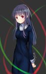  asagami_fujino commentary_request highres i.f.s.f kara_no_kyoukai purple_hair red_eyes simple_background solo type-moon 