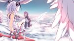  bloodline blue_eyes feathers highres lilo_(bloodline) long_hair multiple_girls purple_hair ron_(bloodline) short_hair sword twintails vampire weapon white_hair zhixiang_zhi 