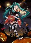  absurdres bad_revision crescent_moon downscaled_revision green_eyes green_hair halloween hatsune_miku highres long_hair md5_mismatch moon natie_(latte) night solo striped striped_legwear thighhighs twintails very_long_hair vocaloid 