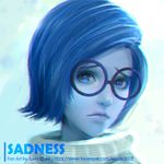  artist_name artstation_sample blue_eyes blue_hair blue_skin character_name english face glasses image_sample inside_out juvia_ho looking_at_viewer lowres sad sadness_(inside_out) short_hair solo turtleneck watermark web_address 