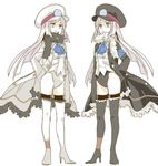  black_footwear black_legwear boots coat fur_trim genderswap genderswap_(mtf) hat high_heel_boots high_heels kudari_(pokemon) long_hair multiple_girls necktie nobori_(pokemon) peaked_cap pokemon pokemon_(game) pokemon_bw shuri_(84k) silver_hair smile symmetry thigh_boots thighhighs white_background white_footwear white_legwear 