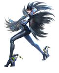  absurdres alternate_hair_length alternate_hairstyle ankle_gun bayonetta bayonetta_(character) bayonetta_2 black_hair blue_eyes elbow_gloves full_body glasses gloves gun handgun highres jewelry lipstick love_is_blue_(bayonetta) makeup mole mole_under_mouth official_art one_eye_closed semi-rimless_eyewear short_hair simple_background solo weapon white_background white_gloves 