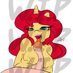  2016 anthro areola balls big_breasts breasts equestria_girls equine erect_nipples erection female horn human licking male mammal my_little_pony nipples obtrusive_watermark olyagon33 oral penis penis_lick sex sunset_shimmer_(eg) titfuck tongue tongue_out unicorn 