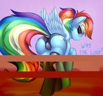  2016 absurd_res blush butt clothing cutie_mark dialogue dock elzzombie english_text equine feathered_wings feathers female feral friendship_is_magic hair hi_res legwear looking_at_viewer mammal multicolored_hair my_little_pony panties pegasus rainbow_dash_(mlp) rainbow_hair solo text underwear wings 