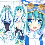  absurdly_long_hair aqua_hair blue_eyes blue_panties blush boots bunny censored dakimakura goggles goggles_on_head hat hatsune_miku heart heart_censor knee_boots long_hair looking_at_viewer multiple_views nanairo_fuusen open_mouth panties panty_pull pantyhose pantyhose_pull scarf skirt snowflakes striped striped_panties twintails underwear very_long_hair vocaloid yuki_miku yukine_(vocaloid) 