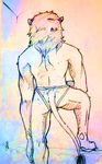  anthro back balls biceps butt clothing feline fur jockstrap lion lupelongo male male/male mammal muscular simple_background solo underwear 