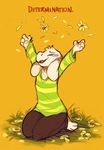  asriel_dreemurr barefoot boss_monster caprine clothed clothing crying english_text eyes_closed flower fur goat hoot kneeling male mammal monster open_mouth pants plant shirt simple_background solo striped_shirt tears text undertale video_games white_fur yellow_background young 