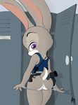  2016 anthro butt clothing disney female judy_hopps lagomorph mammal mdgusty panties rabbit solo underwear undressing zootopia 