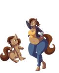  anthro belly breasts brown_hair cleavage clothed clothing equine facial_piercing fan_character female goblinhordestudios hair horse jeans mammal muffin_top navel overweight pants piercing pony thick_thighs wide_hips 