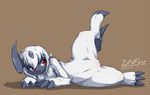  2016 absol blush claws digital_media_(artwork) female feral fur hair mammal needs_tagging nintendo open_mouth pok&eacute;mon pussy raised_leg red_eyes simple_background spread_legs spreading uncensored video_games white_fur zinfyu 