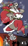  anthro antlers breasts cervine christmas cleavage clothed clothing comet_(reindeer) darkboss dialogue ear_piercing english_text eyes_closed female gift green_eyes hat holidays horn mammal mature_female nipple_slip open_mouth piercing reindeer sack santa_hat skimpy smile speech_bubble text 