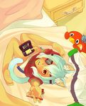  animal_ears barefoot bed bird blue_hair blush cakesandcarpets cat_ears cat_tail eyepatch from_above handheld_game_console holding_handheld_game_console inazuma_eleven inazuma_eleven_(series) long_hair male_focus nintendo_ds penguin red_eyes sakuma_jirou solo stylus tail 